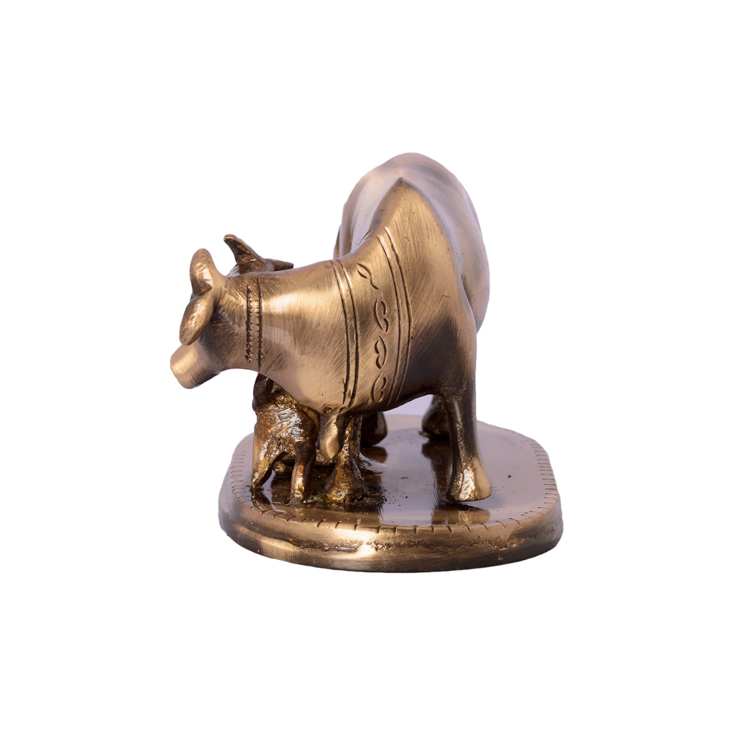 Brown Brass Kamdhenu cow and calf idol Kafalo