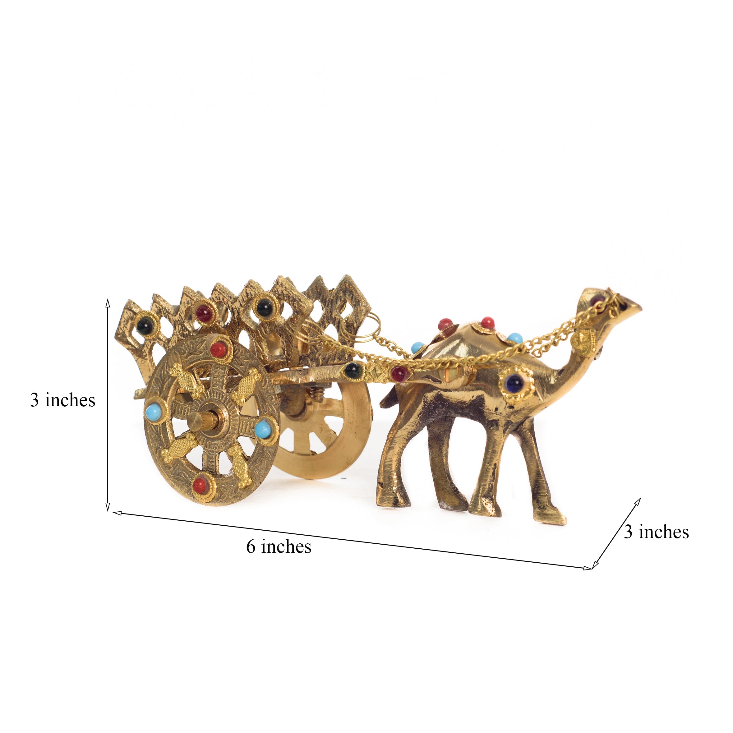 Gemstone Studded Pure Brass Golden Camel Cart Handicrafted Decorative Showpiece Kafalo