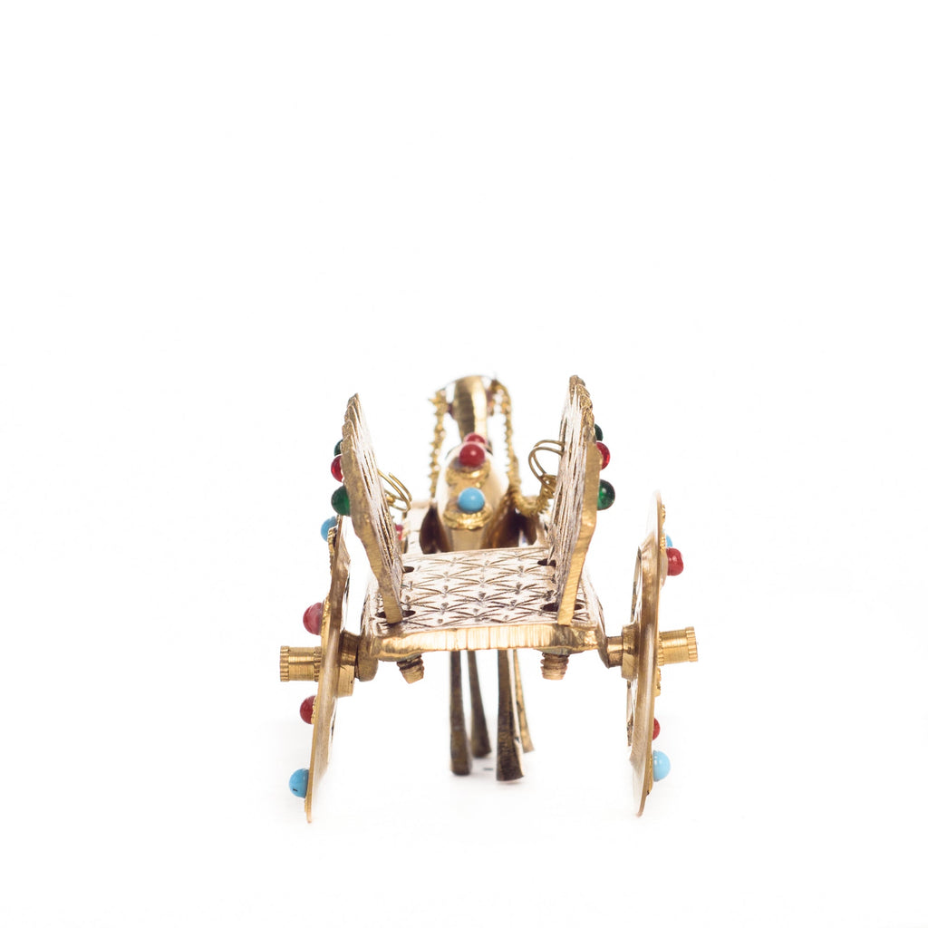 Gemstone Studded Pure Brass Golden Camel Cart Handicrafted Decorative Showpiece Kafalo