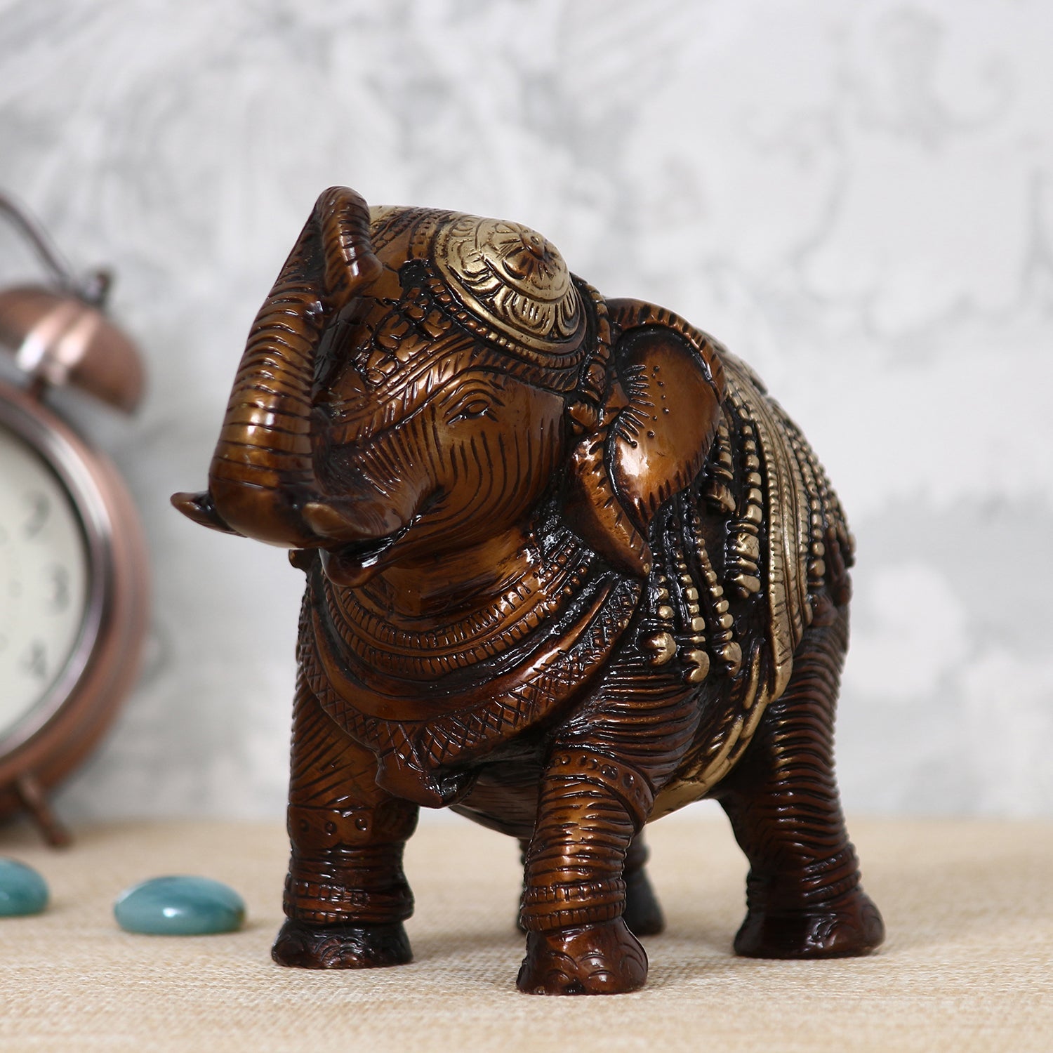 Brown Brass Antique Finish Decorative Elephant statue Animal Figurine Kafalo