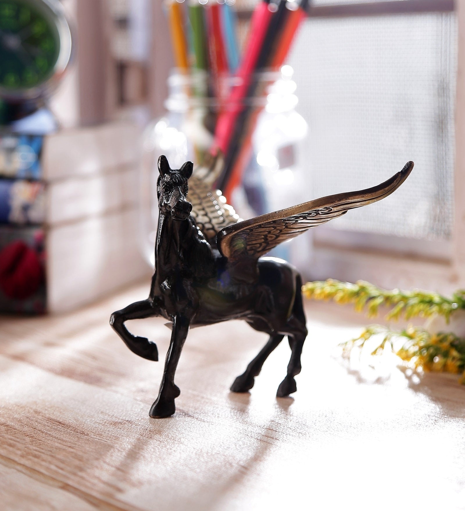 Brown and Black Brass Antique Finish Flying Angel Horse Showpiece Animal Figurines Kafalo
