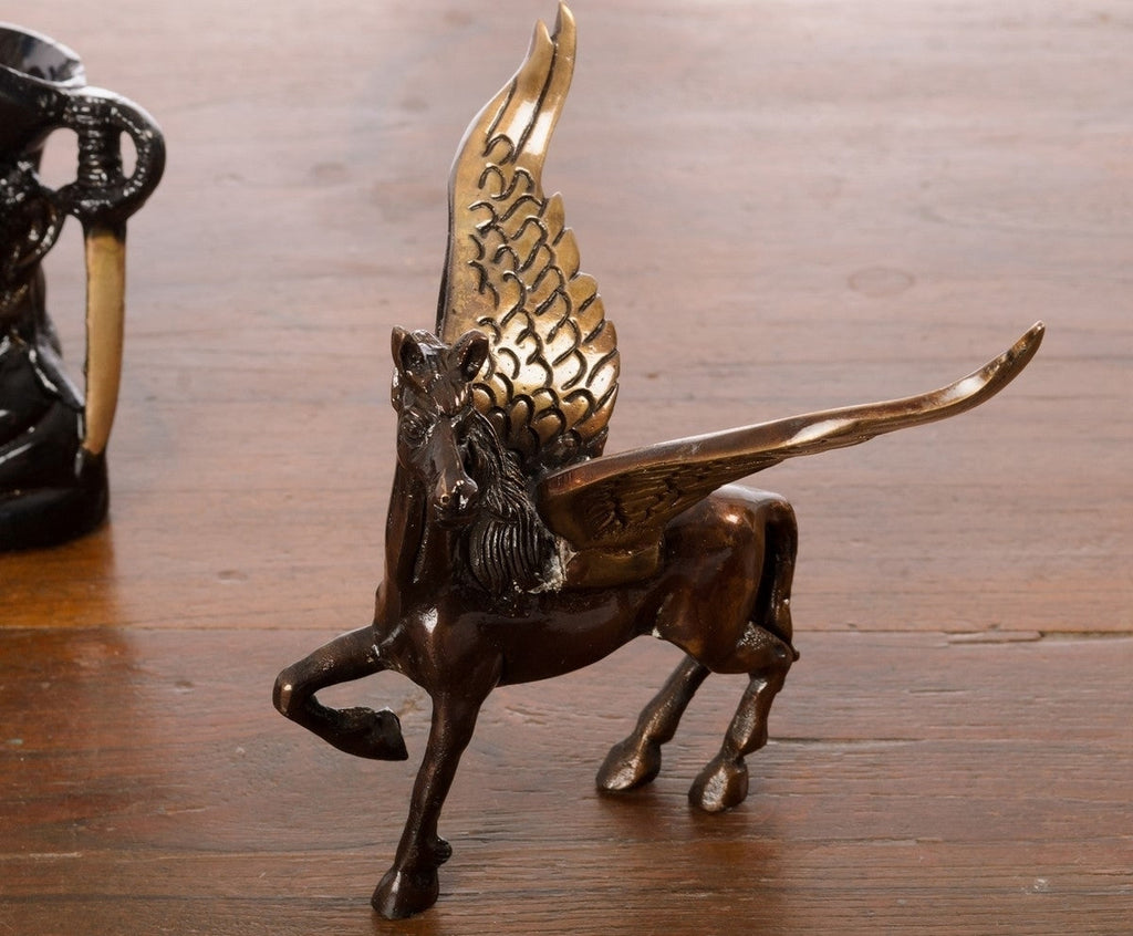 Brown and Black Brass Antique Finish Flying Angel Horse Showpiece Animal Figurines Kafalo