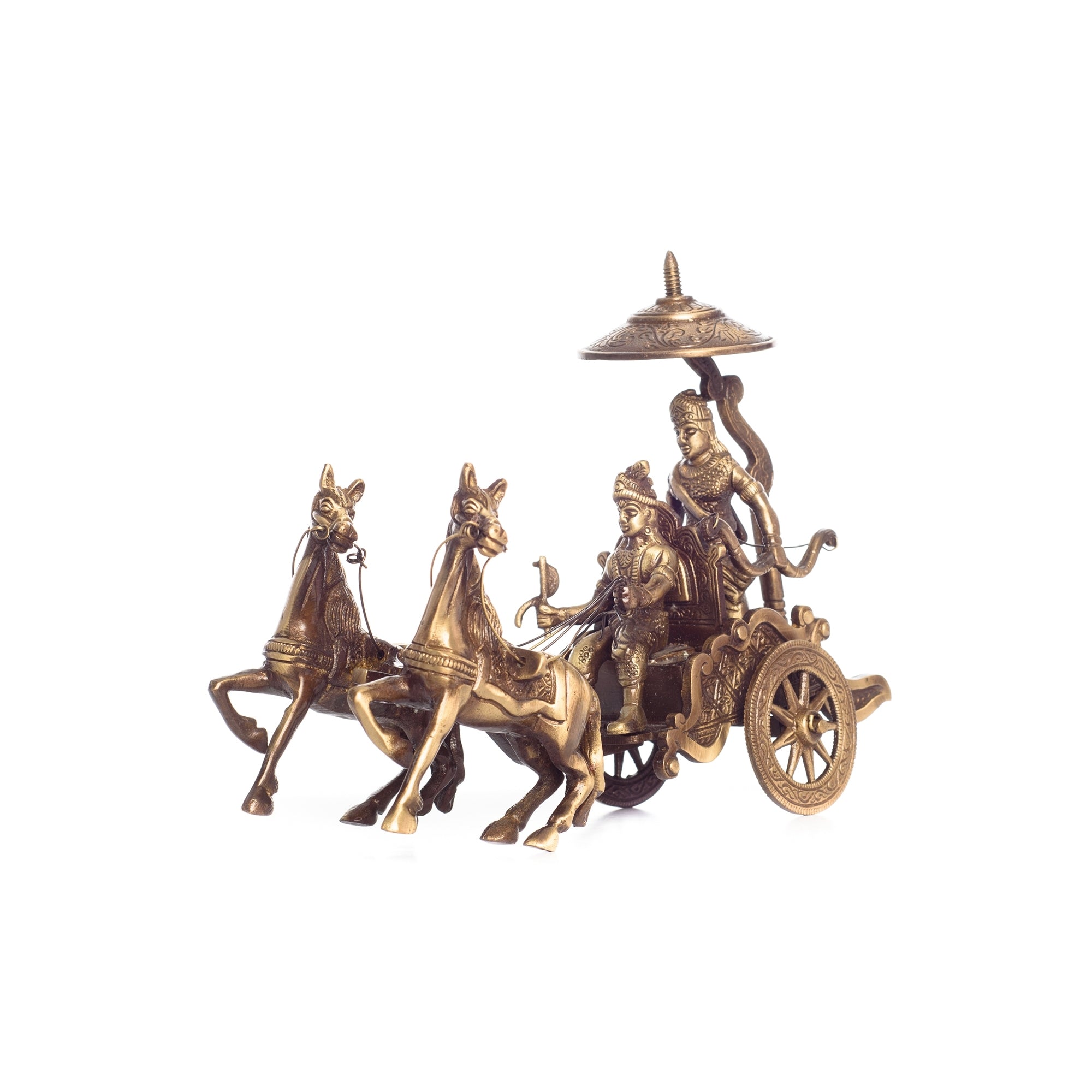 Brown Brass Krishna Arjuna Rath Showpiece Kafalo