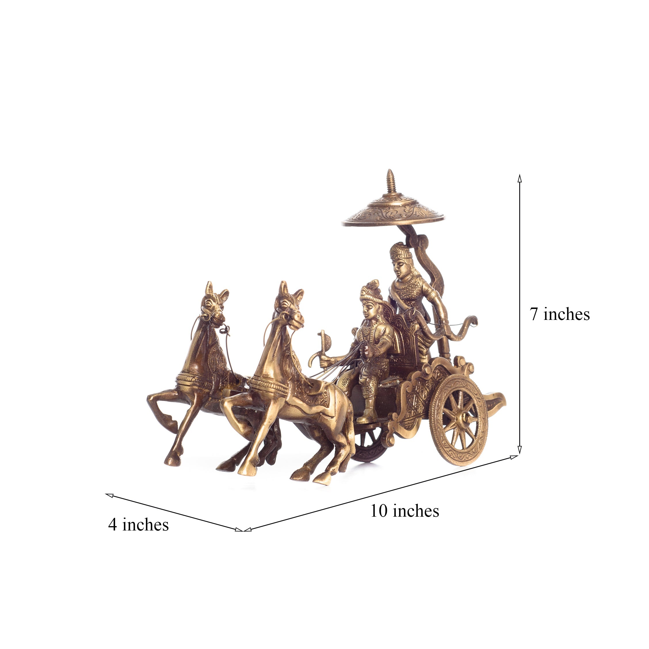 Brown Brass Krishna Arjuna Rath Showpiece Kafalo