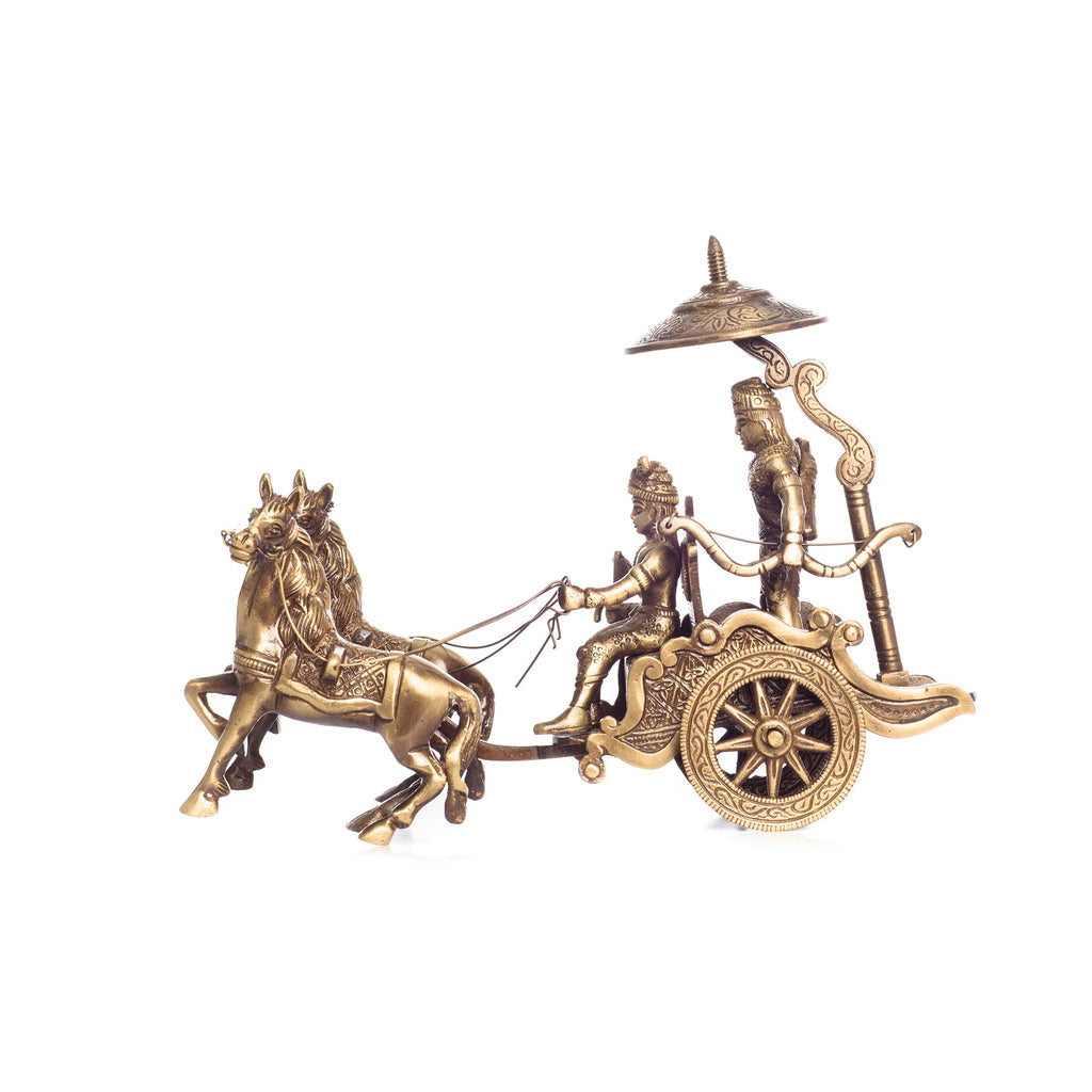 Brown Brass Krishna Arjuna Rath Showpiece Kafalo