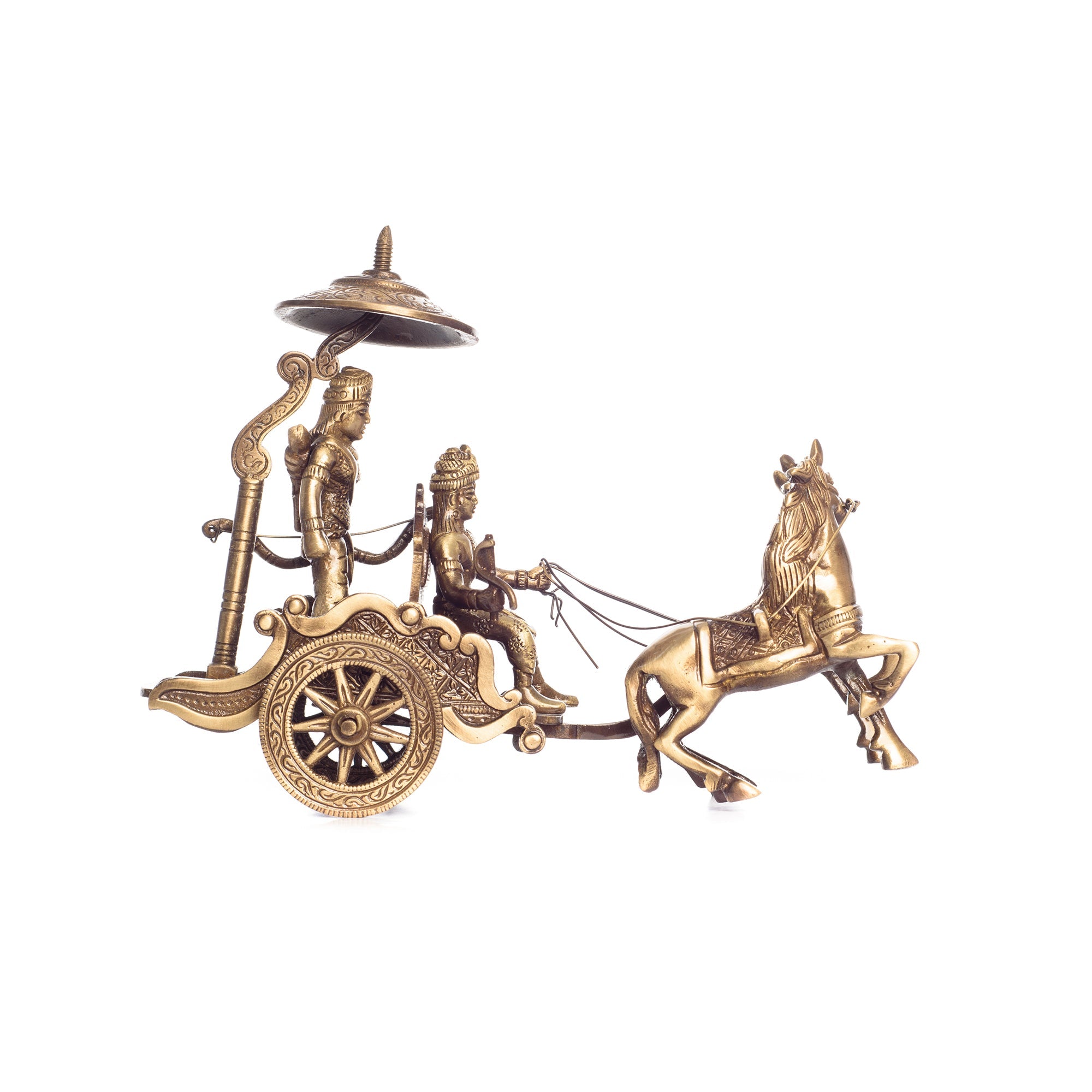 Brown Brass Krishna Arjuna Rath Showpiece Kafalo