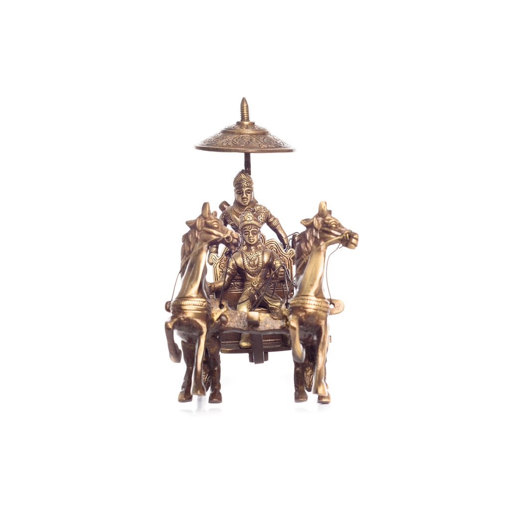 Brown Brass Krishna Arjuna Rath Showpiece Kafalo