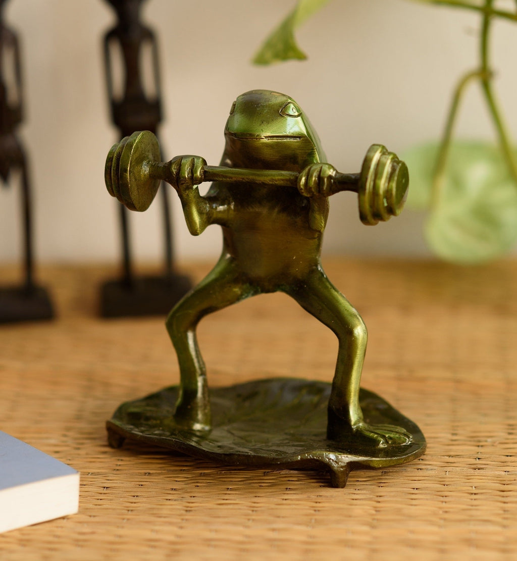 Decorative Brass Bodybuilder Frog Figurine Kafalo