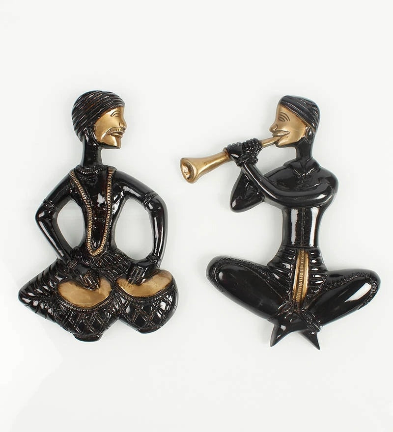 Brass Set Of 2 Jugalbandi Musicians Wall Hanging Kafalo