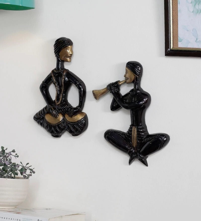 Brass Set Of 2 Jugalbandi Musicians Wall Hanging Kafalo