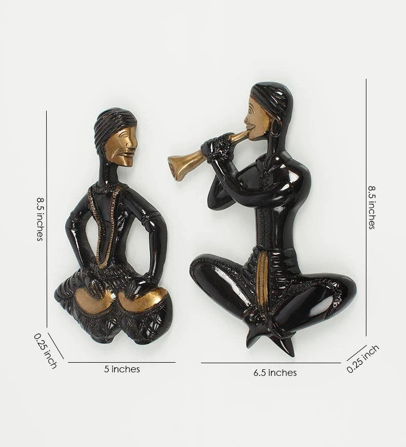Brass Set Of 2 Jugalbandi Musicians Wall Hanging Kafalo