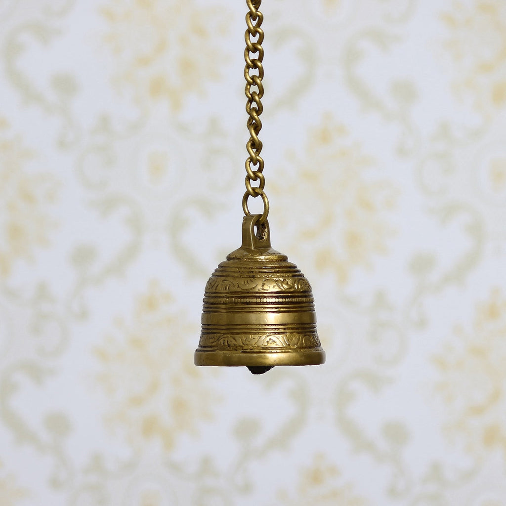 Golden Antique Finish Brass Hanging Bell For Home Temple Kafalo
