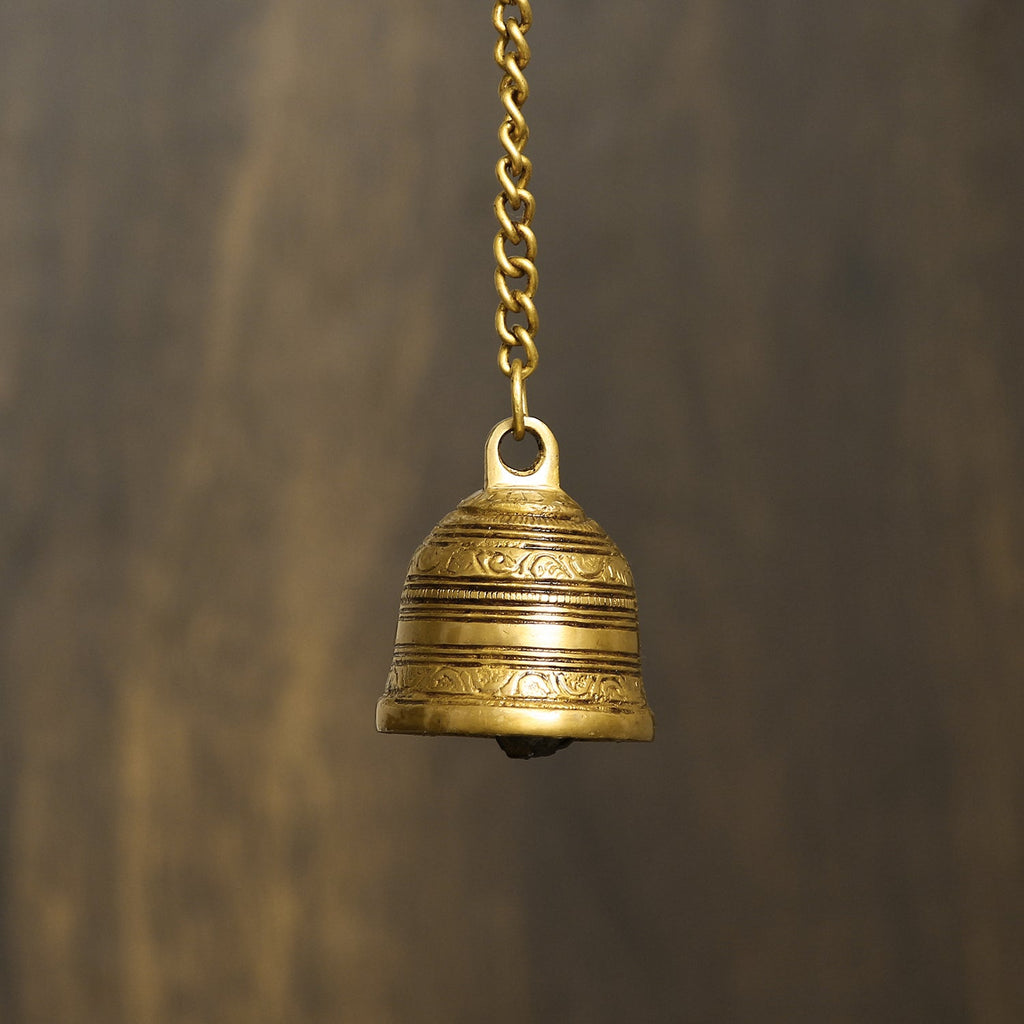 Golden Antique Finish Brass Hanging Bell For Home Temple Kafalo