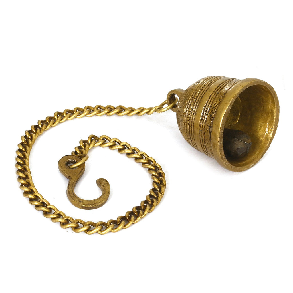 Golden Antique Finish Brass Hanging Bell For Home Temple Kafalo