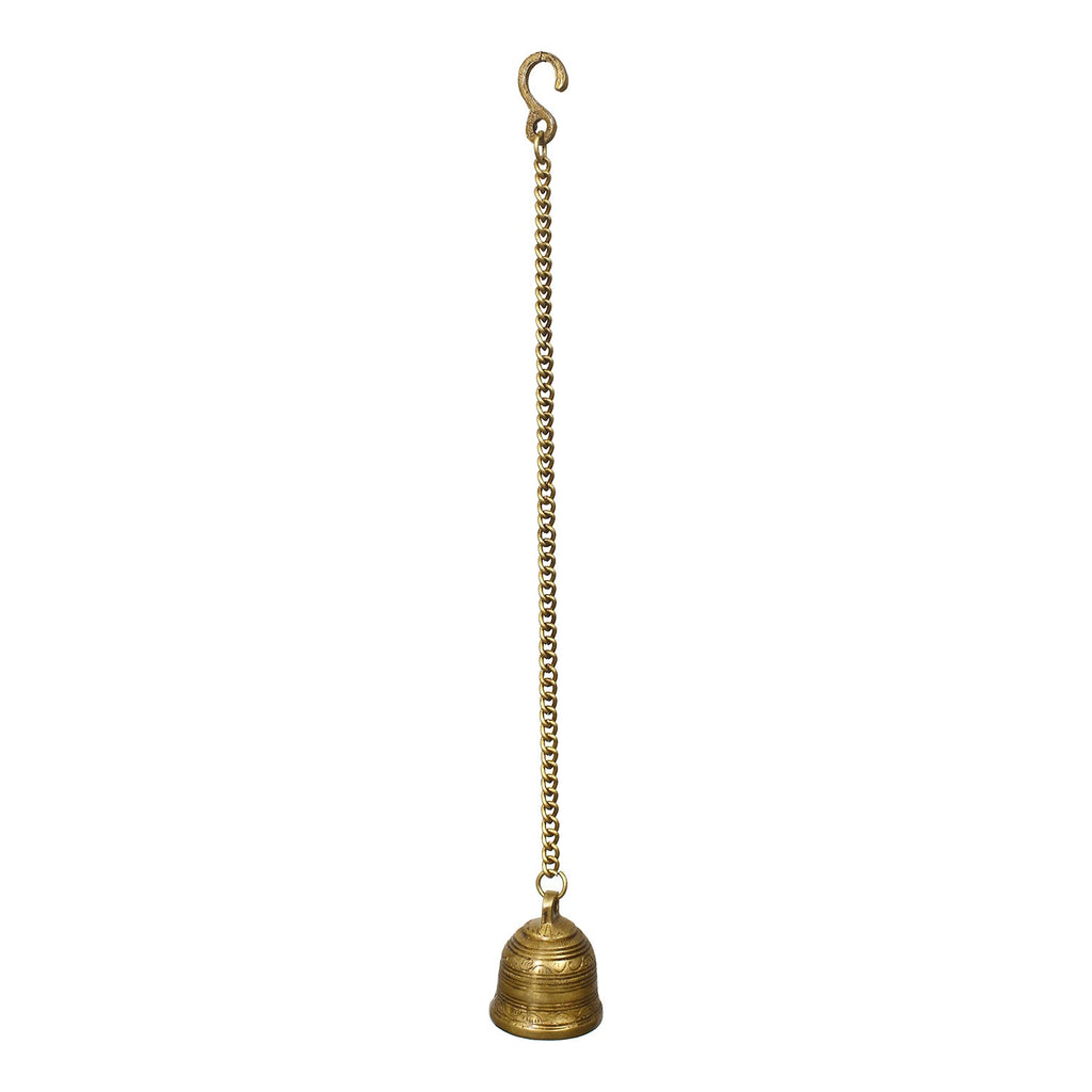 Golden Antique Finish Brass Hanging Bell For Home Temple Kafalo