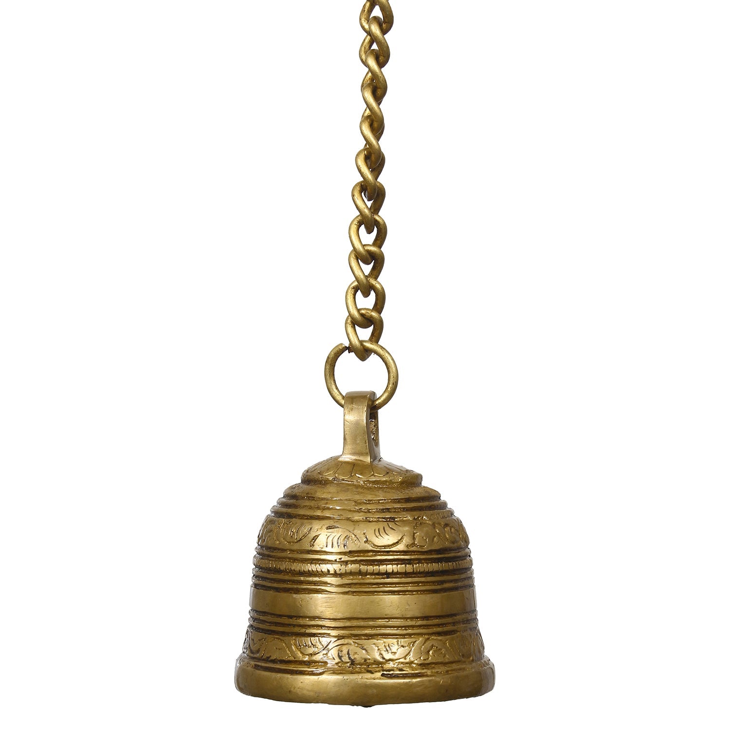 Golden Antique Finish Brass Hanging Bell For Home Temple Kafalo