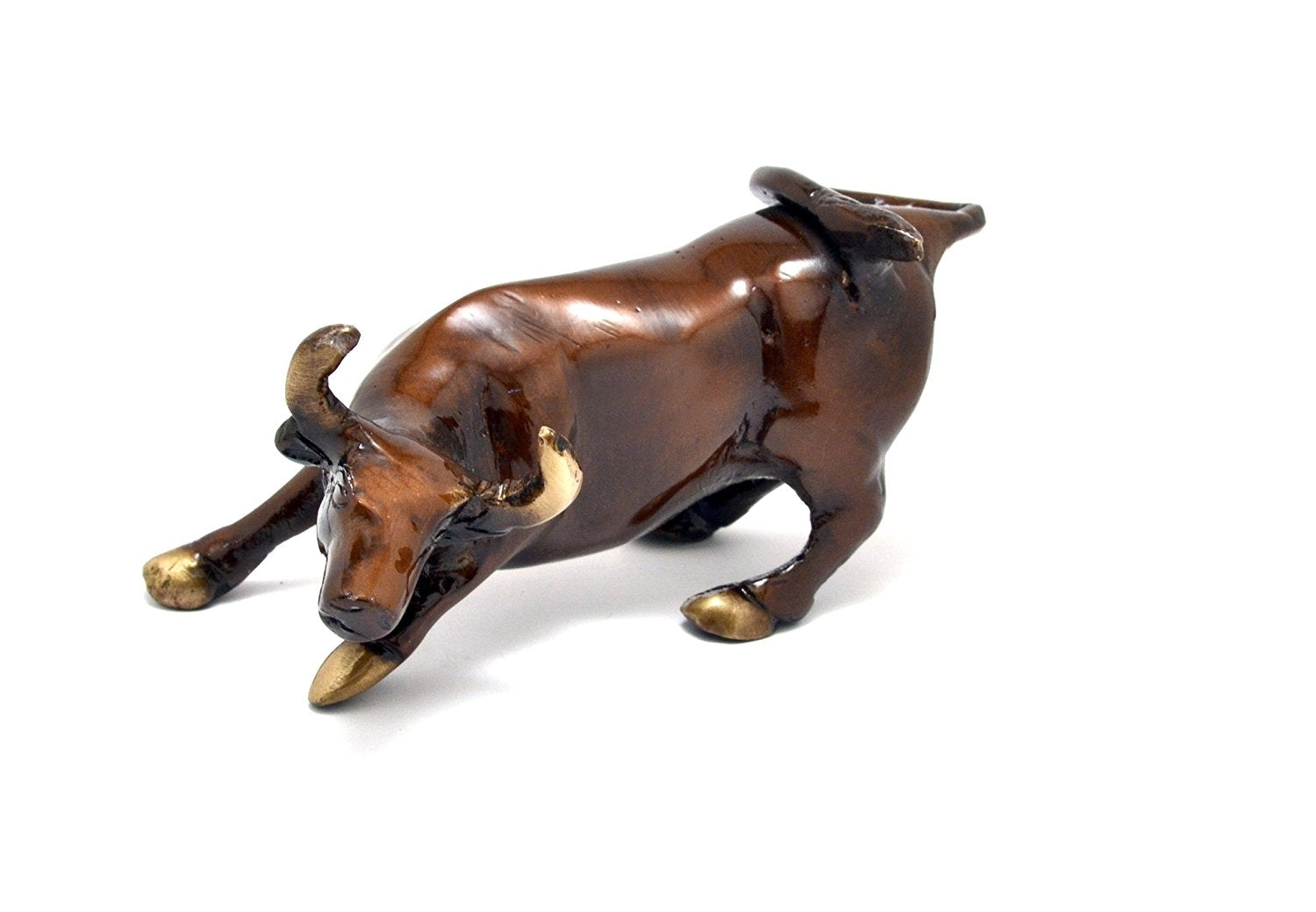 Brown Brass charging bull statue Animal Figurines Kafalo