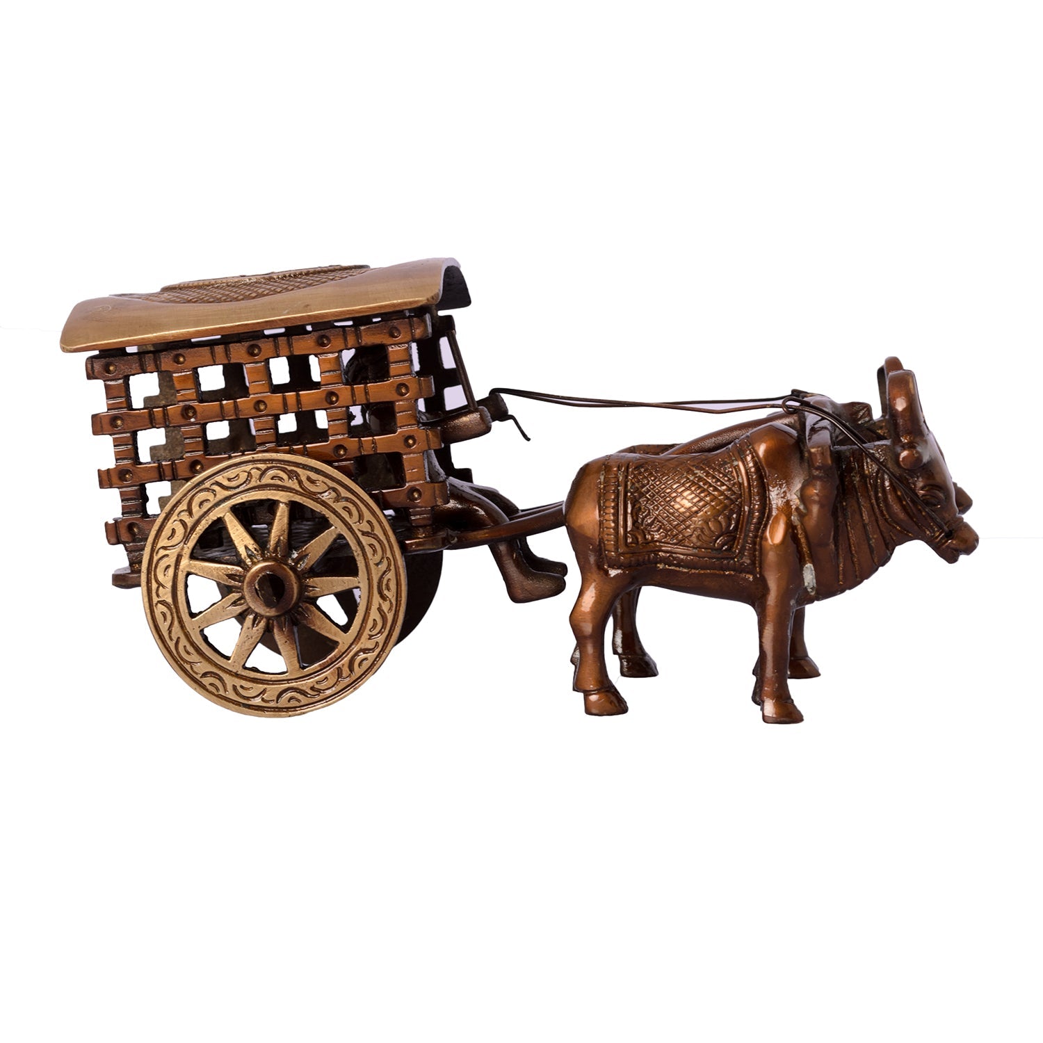 Brown Brass Antique Decorative Village Two Bulls Bullock Cart showpiece Kafalo