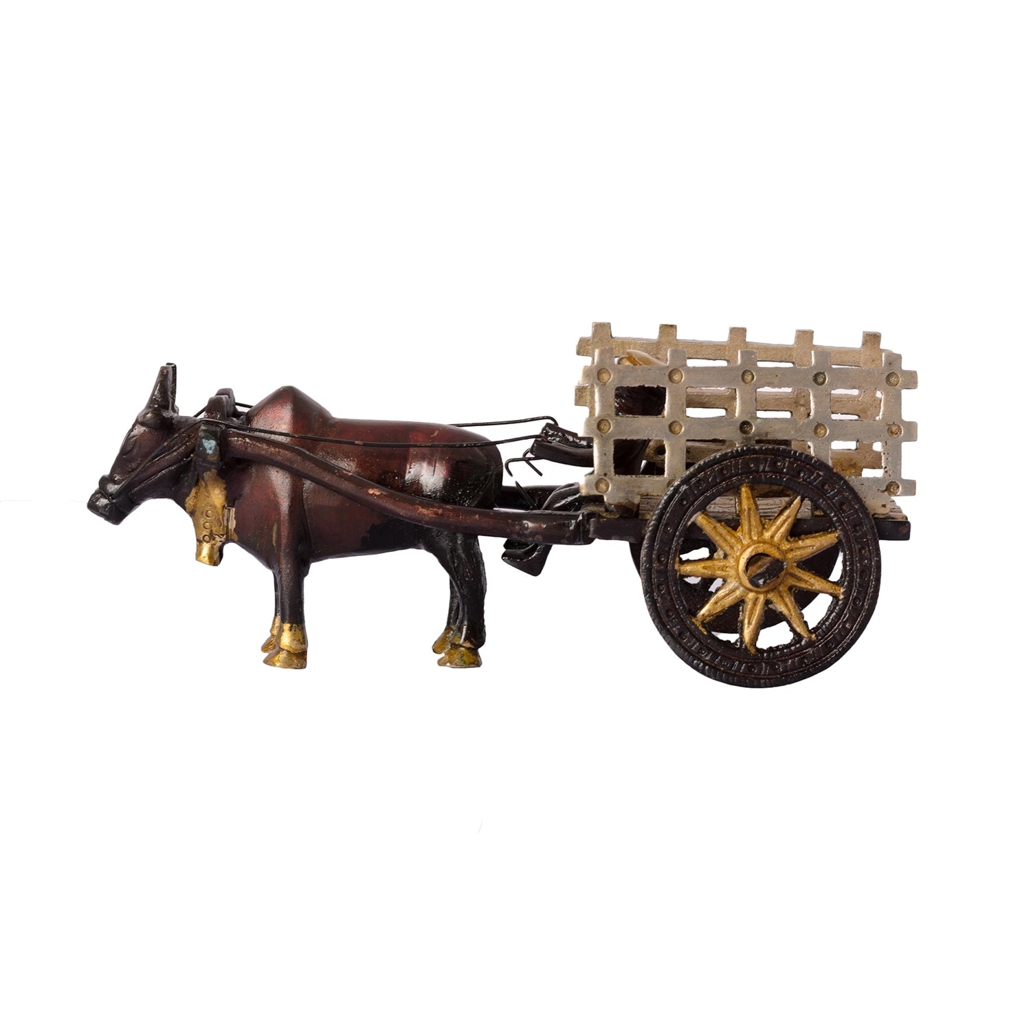 Brown Brass Antique Decorative SINGLE BULL Bullock Cart showpiece Kafalo