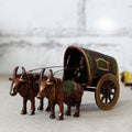 Brass Brown and Green Antique Decorative Two Bulls Bullock Cart showpiece Kafalo