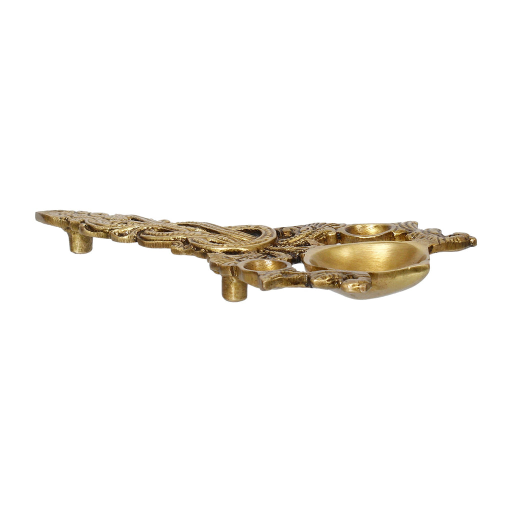 Golden Ethnic Carved Brass Diya With Handle For Pooja Room And Temples Kafalo