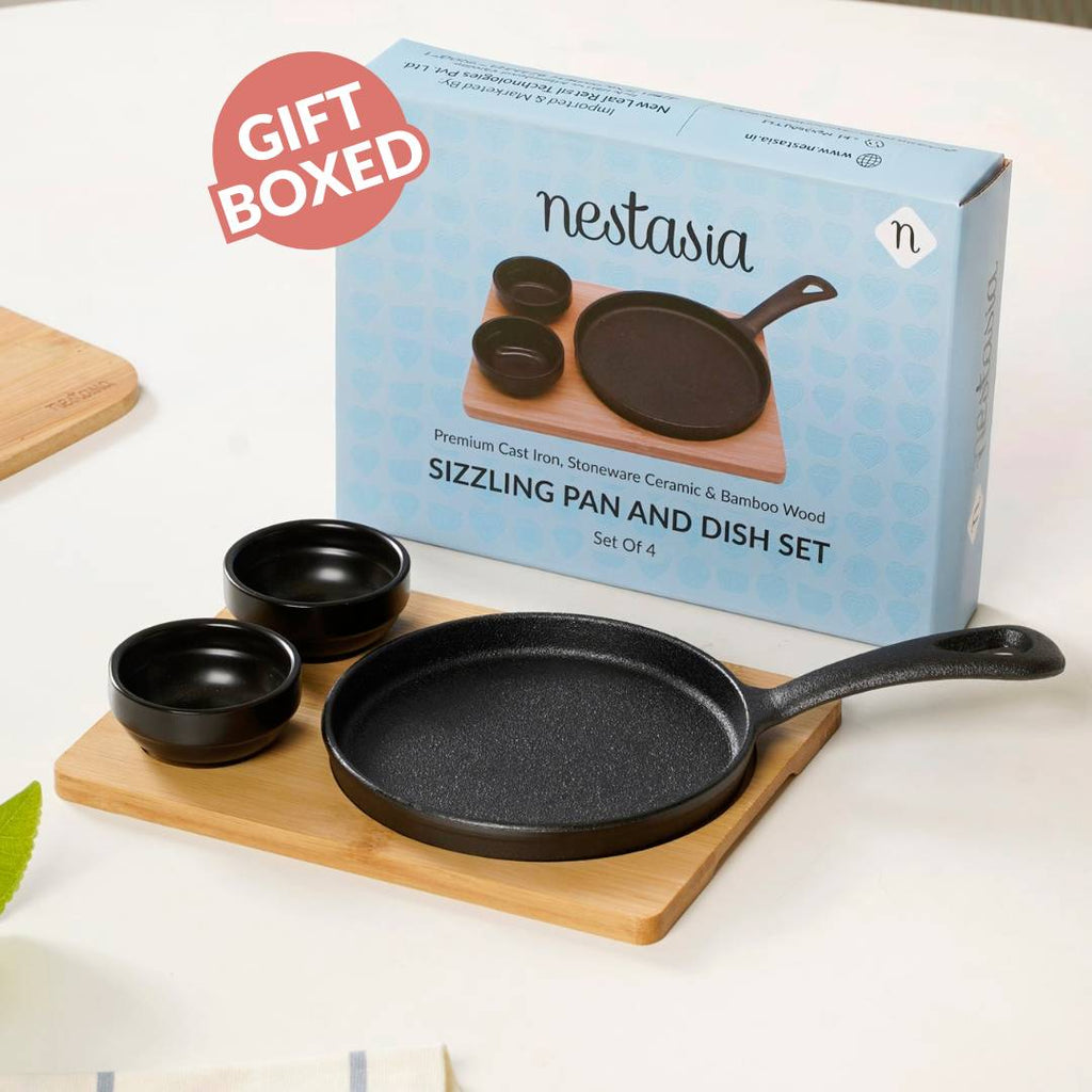 Matte Black Sizzler Pan Dip Bowl Tray Set Of 4 Nestasia