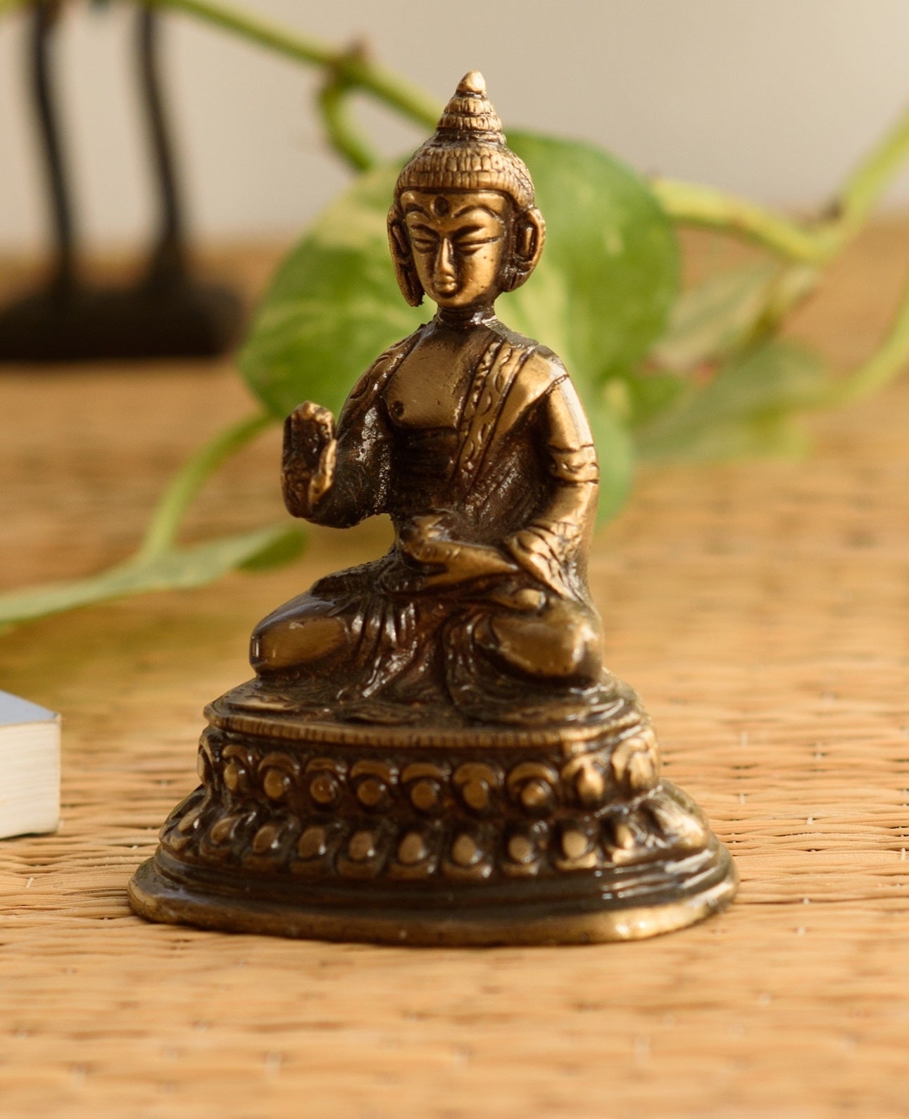 Golden Brass Meditating Buddha Statue Kafalo