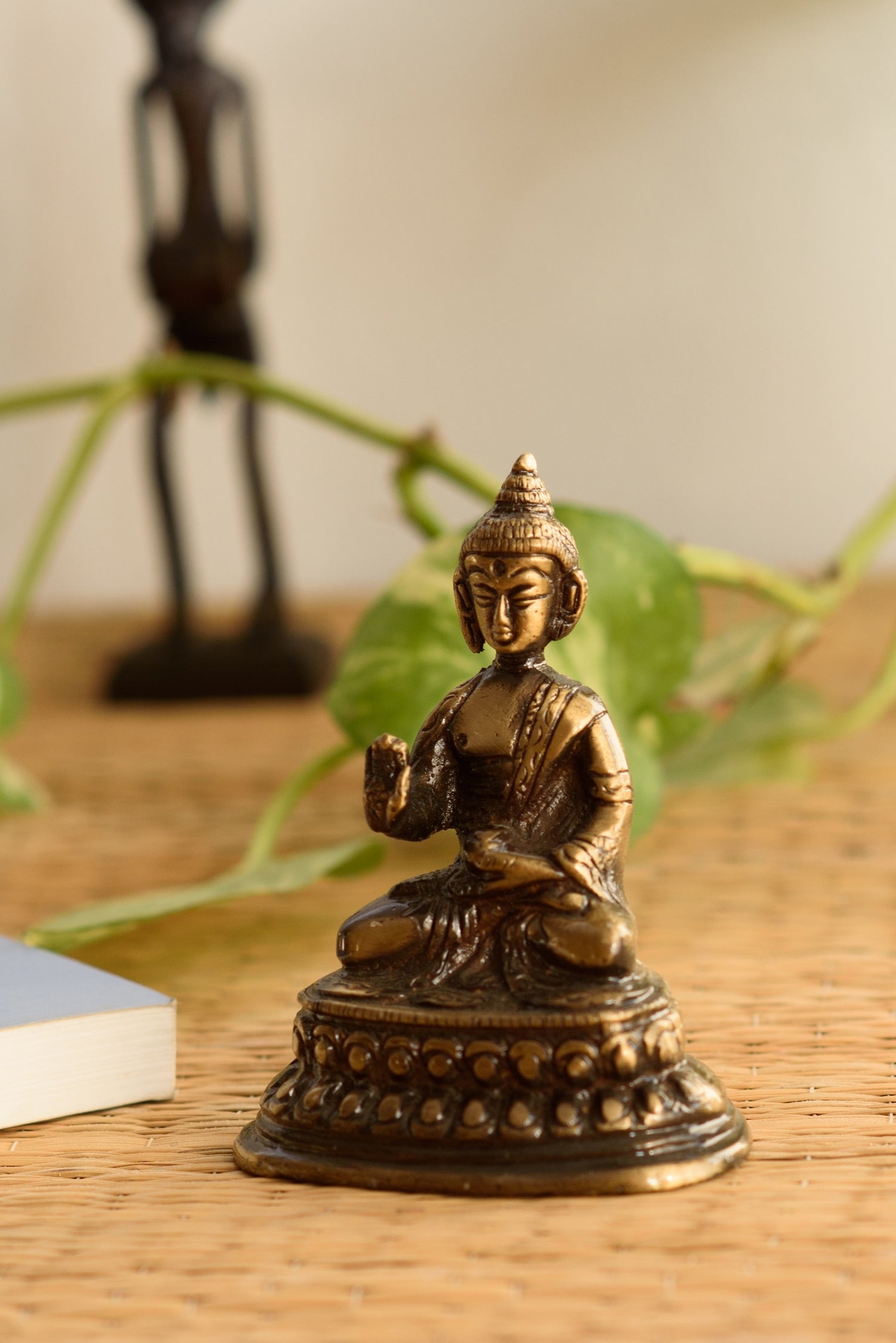 Golden Brass Meditating Buddha Statue Kafalo