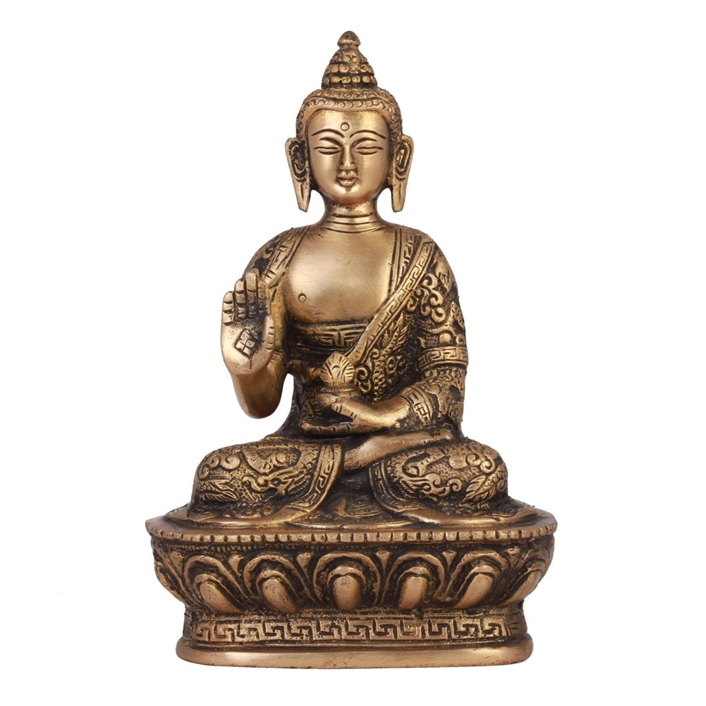 Golden and Brown Brass Premium Meditating Blessing Buddha Statue Kafalo