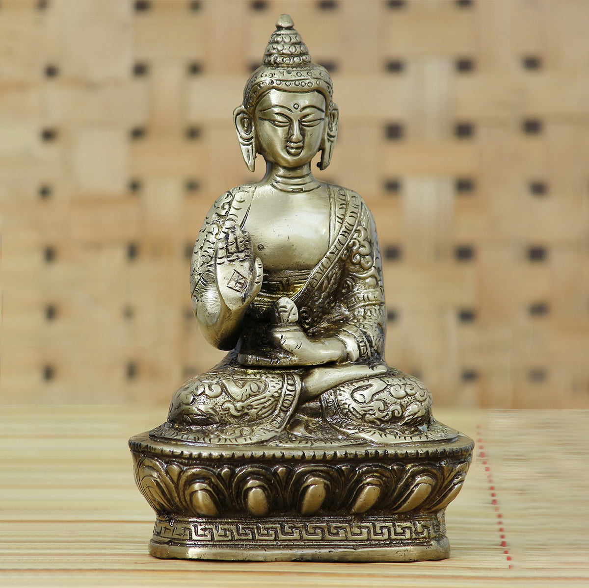 Golden and Brown Brass Premium Meditating Blessing Buddha Statue Kafalo