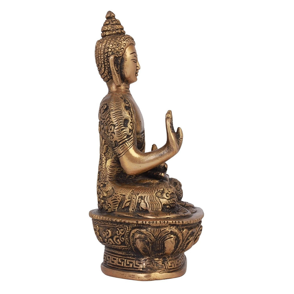 Golden and Brown Brass Premium Meditating Blessing Buddha Statue Kafalo