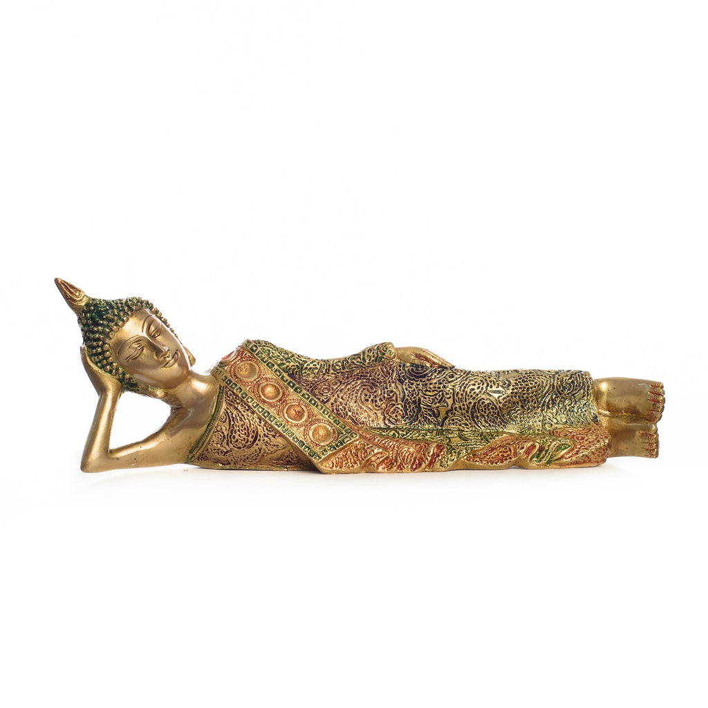 Golden Brass Decorative Reclining Buddha Statue Kafalo