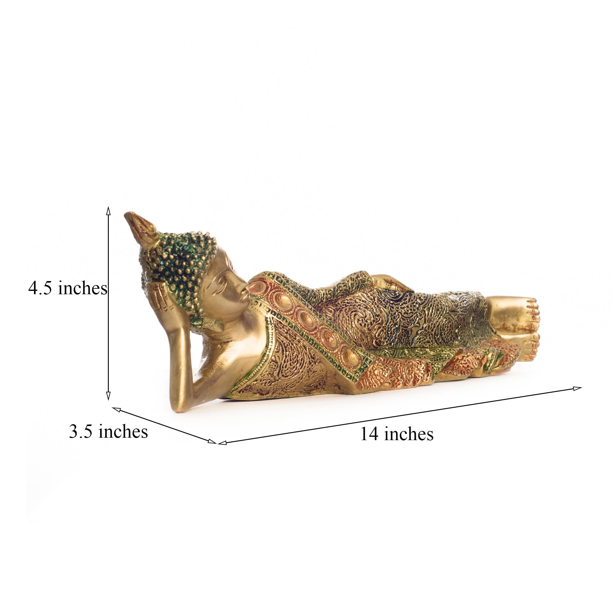 Golden Brass Decorative Reclining Buddha Statue Kafalo