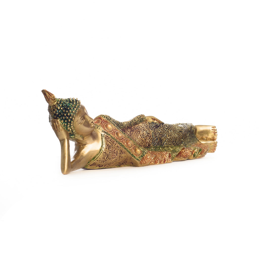 Golden Brass Decorative Reclining Buddha Statue Kafalo
