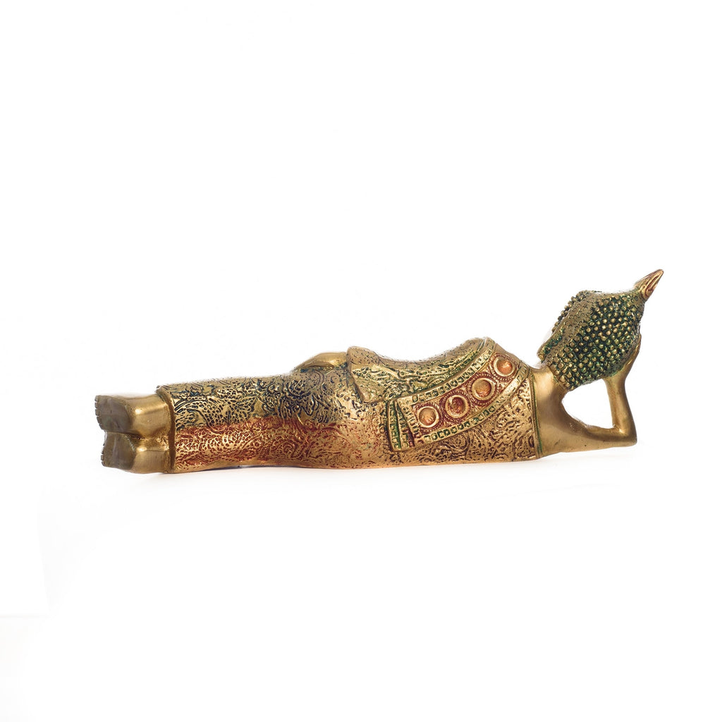 Golden Brass Decorative Reclining Buddha Statue Kafalo