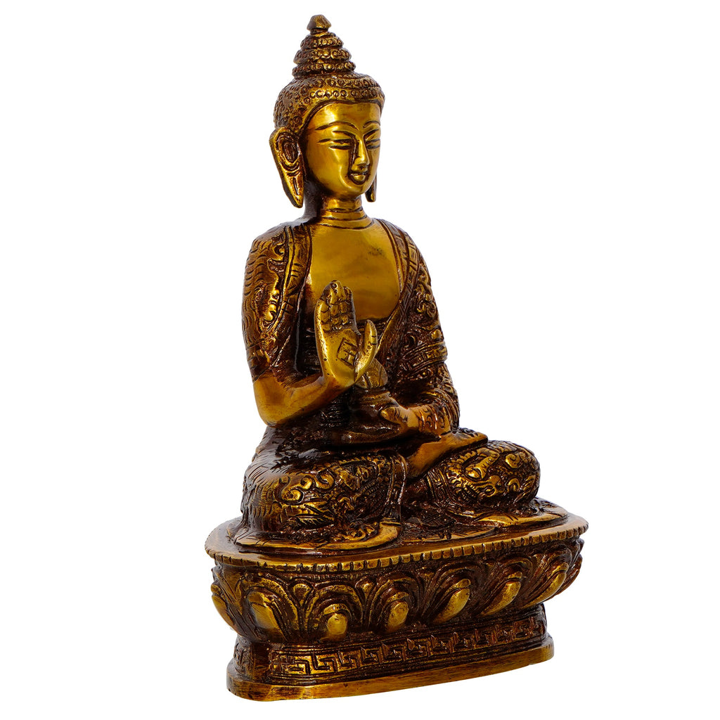 Golden and Brown Brass Meditating Blessing Buddha Statue Kafalo