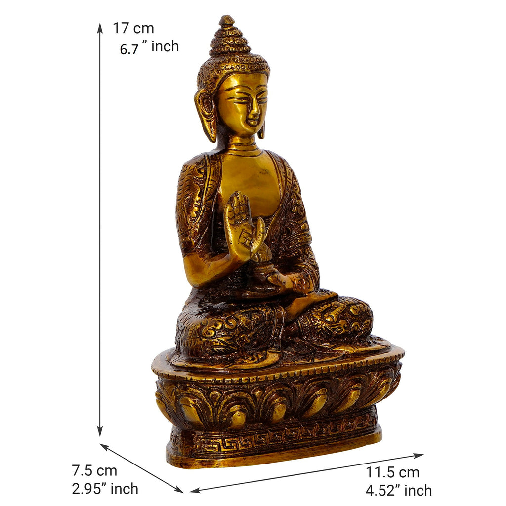 Golden and Brown Brass Meditating Blessing Buddha Statue Kafalo
