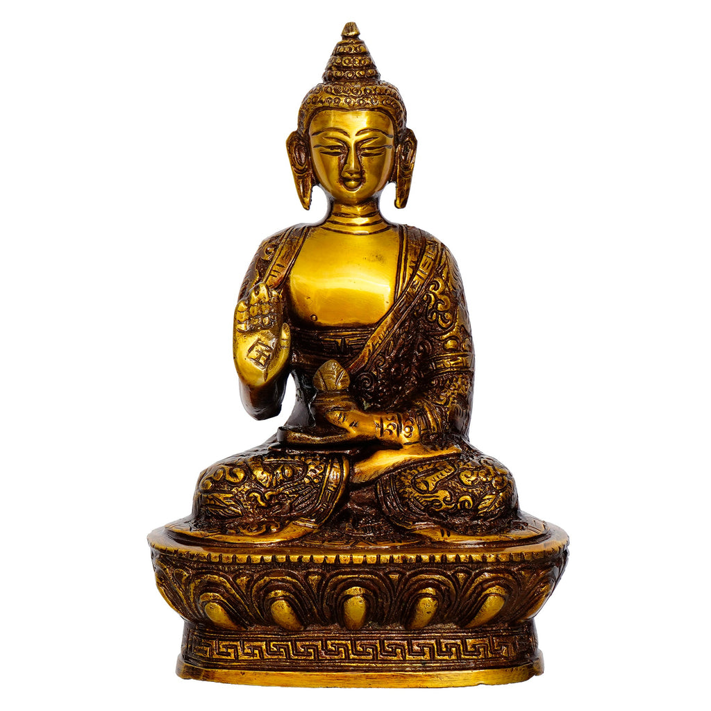 Golden and Brown Brass Meditating Blessing Buddha Statue Kafalo