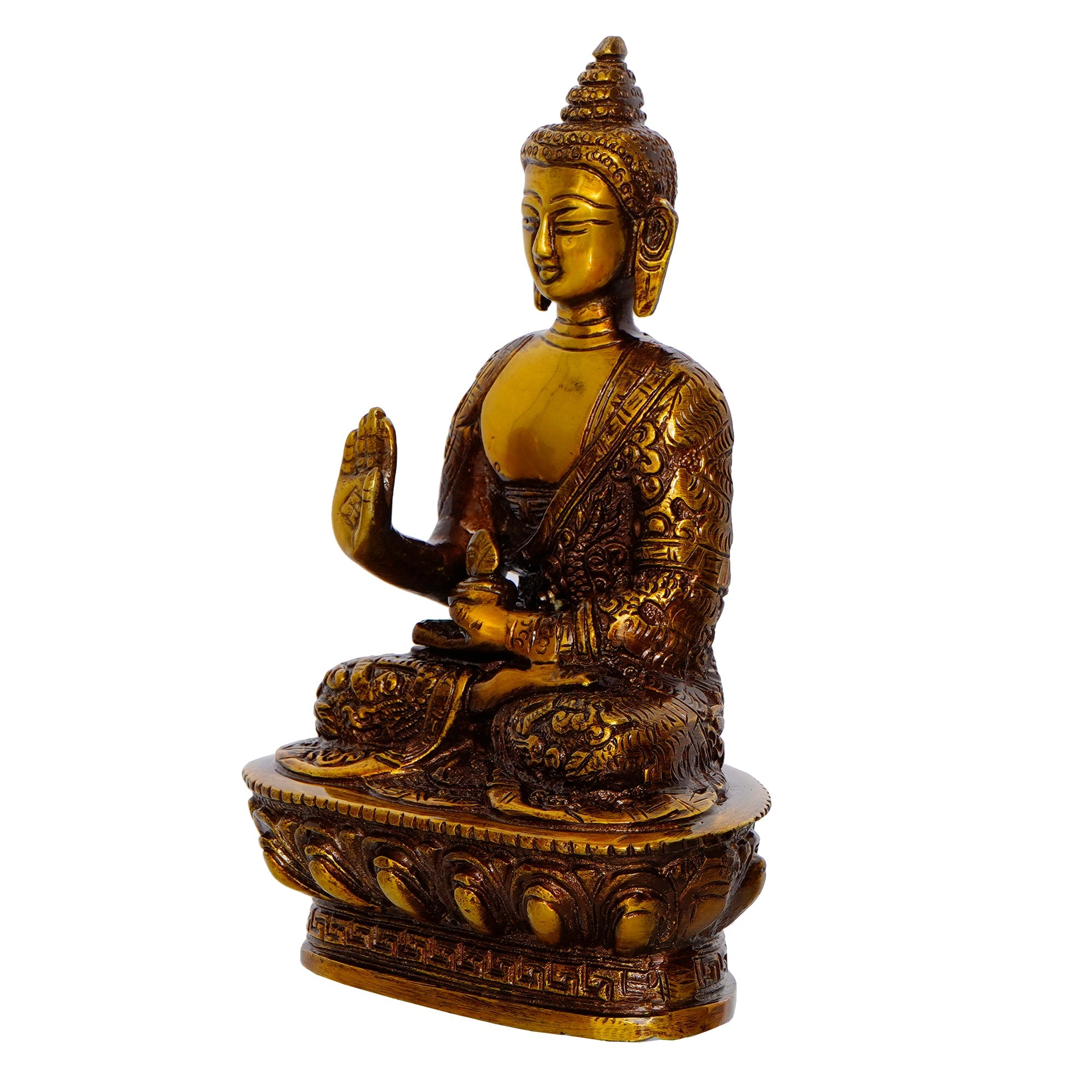 Golden and Brown Brass Meditating Blessing Buddha Statue Kafalo