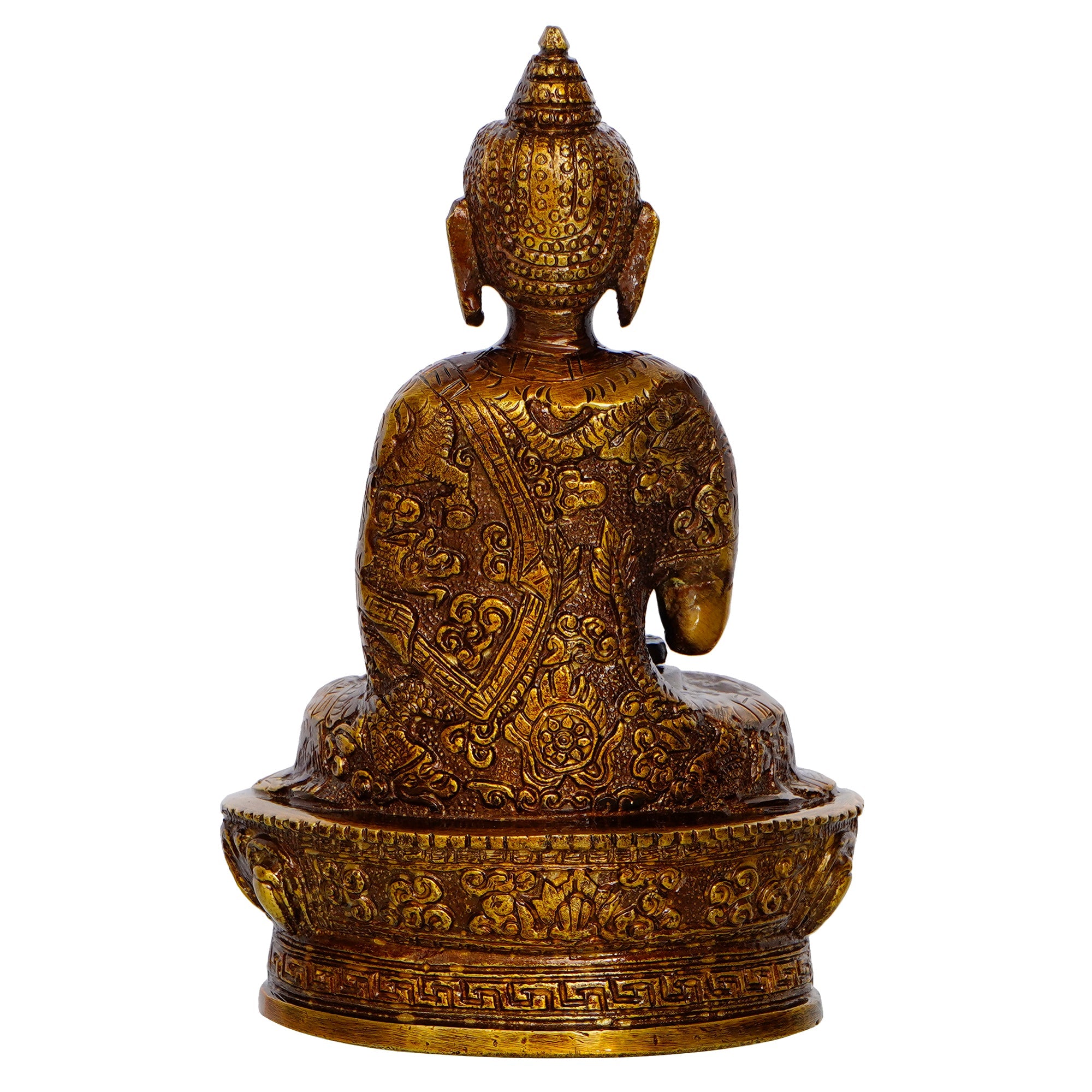 Golden and Brown Brass Meditating Blessing Buddha Statue Kafalo