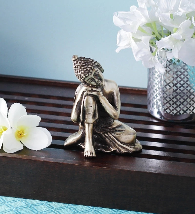Golden Brass Buddha Resting On Knee Statue Kafalo