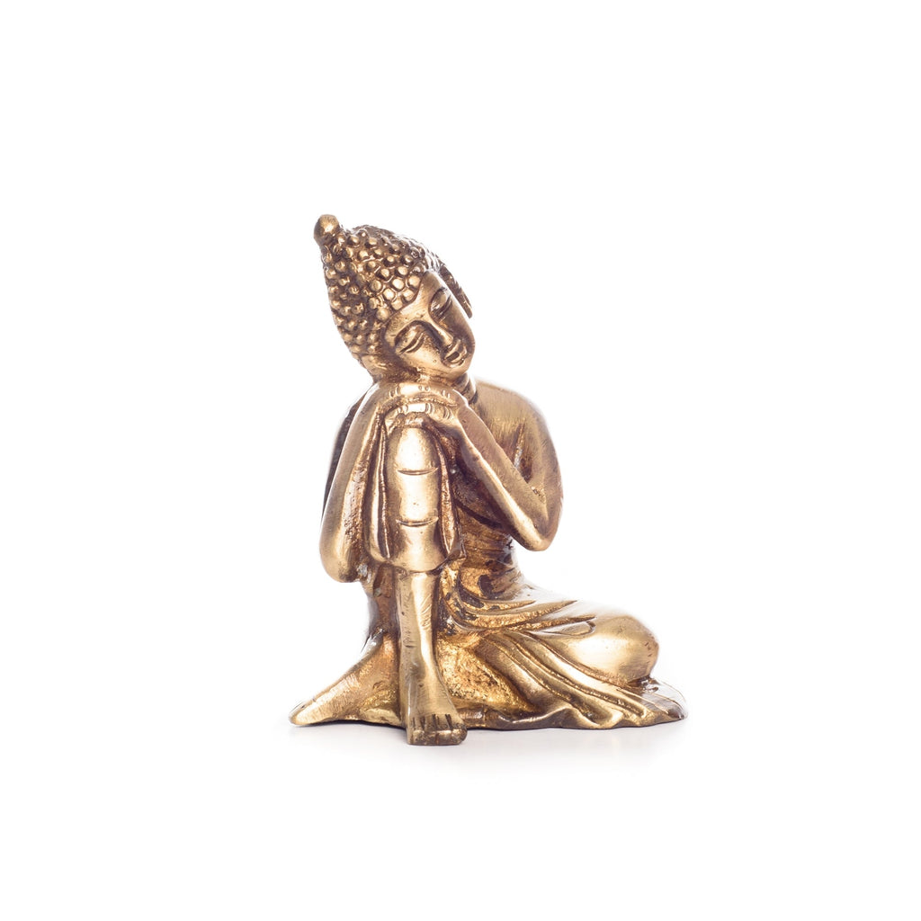 Golden Brass Buddha Resting On Knee Statue Kafalo