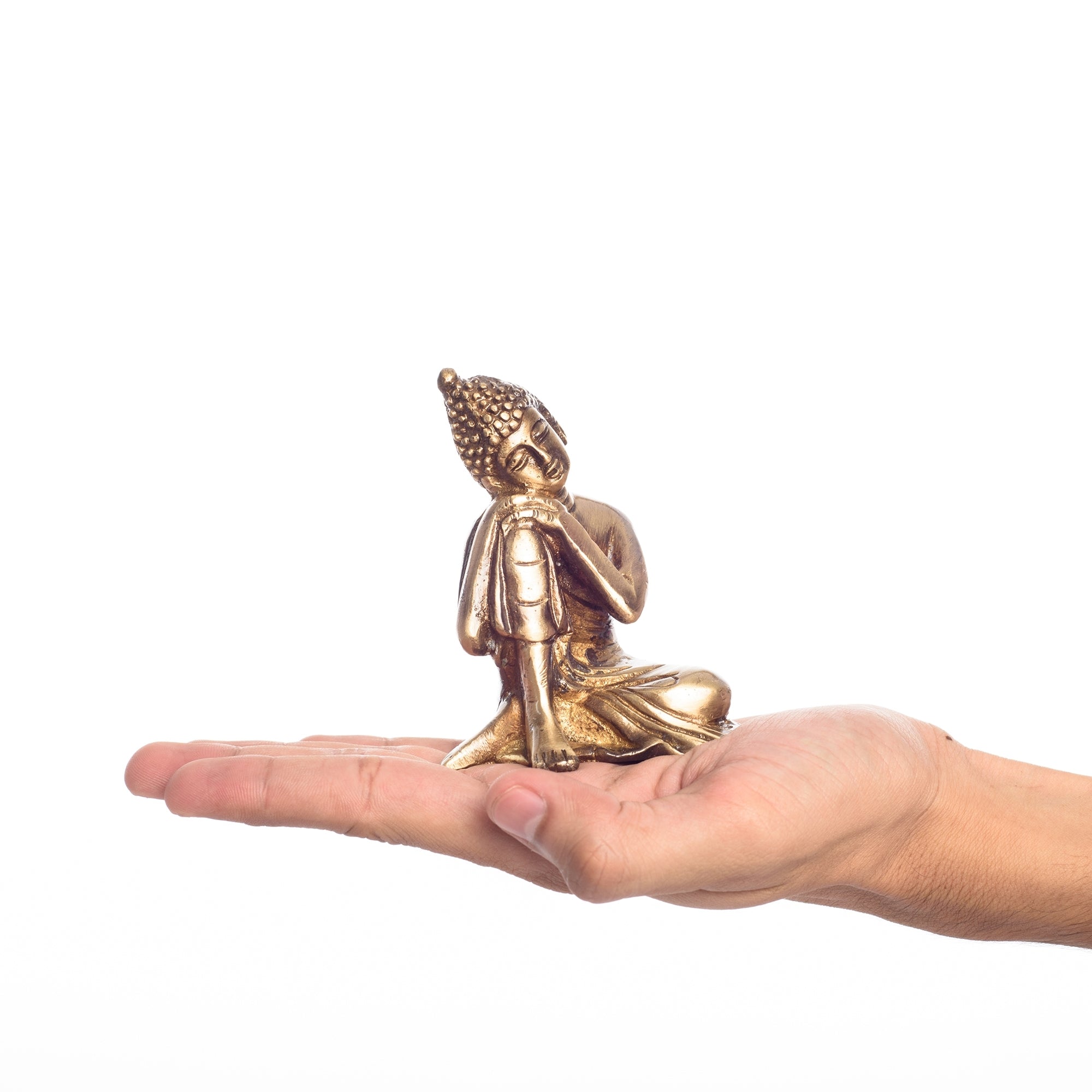 Golden Brass Buddha Resting On Knee Statue Kafalo