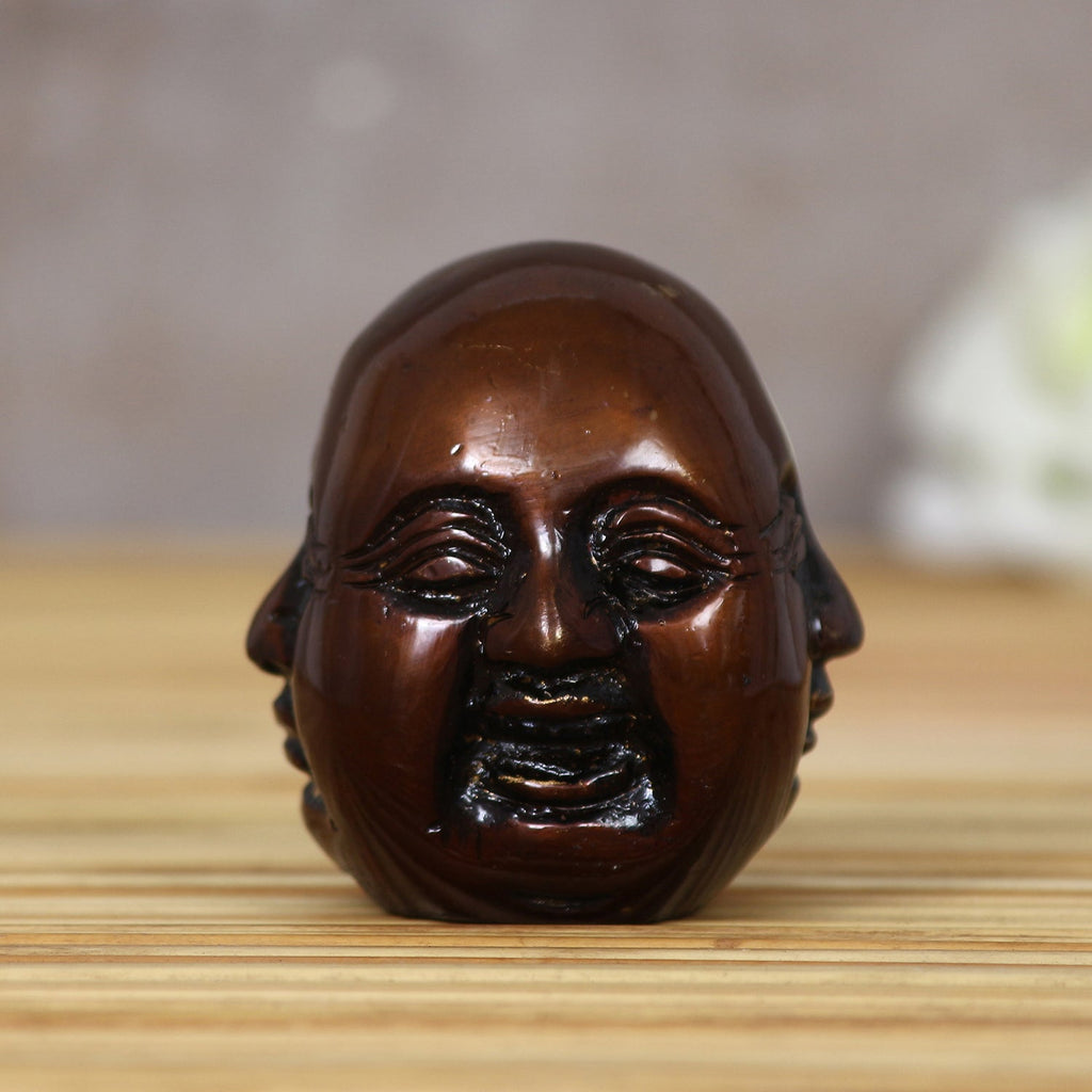 Antique Finish 3 Side Laughing Buddha Face Statue Decorative Showpiece Kafalo