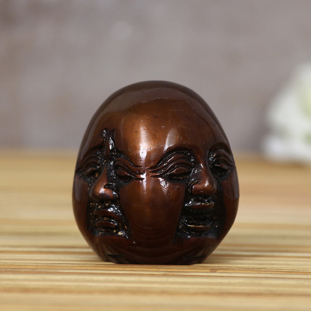 Antique Finish 3 Side Laughing Buddha Face Statue Decorative Showpiece Kafalo