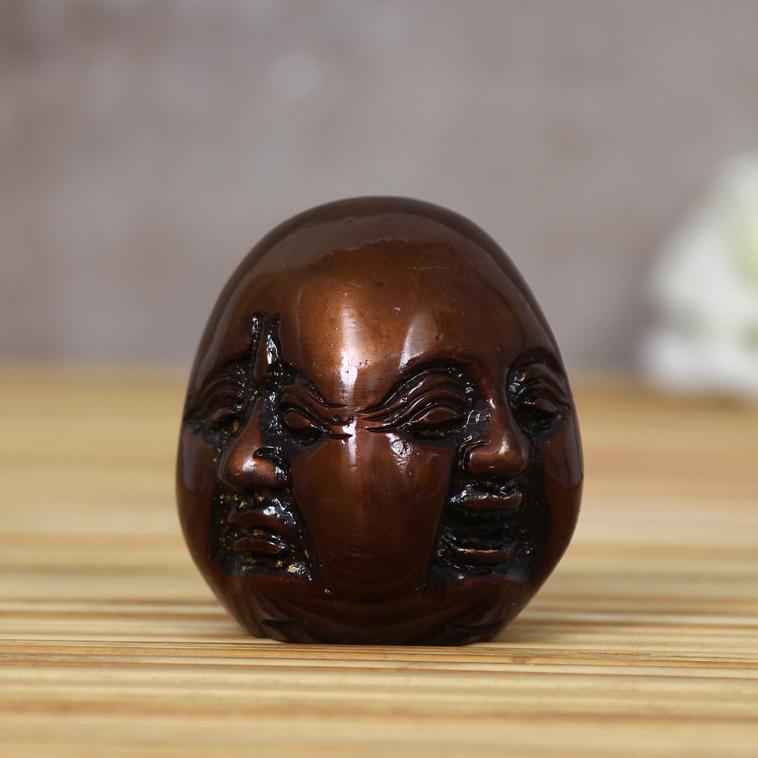 Antique Finish 3 Side Laughing Buddha Face Statue Decorative Showpiece Kafalo