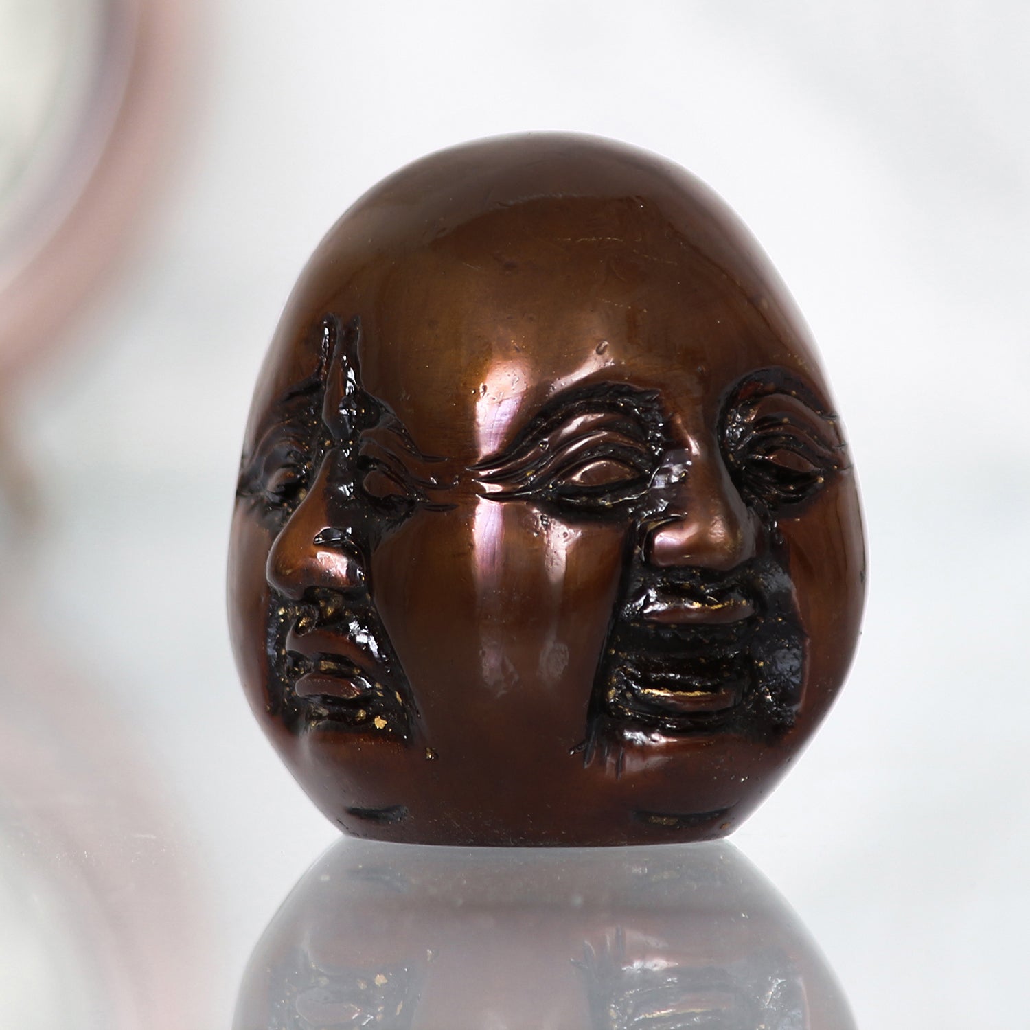 Antique Finish 3 Side Laughing Buddha Face Statue Decorative Showpiece Kafalo
