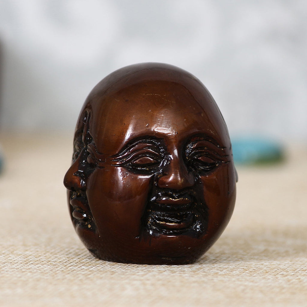 Antique Finish 3 Side Laughing Buddha Face Statue Decorative Showpiece Kafalo