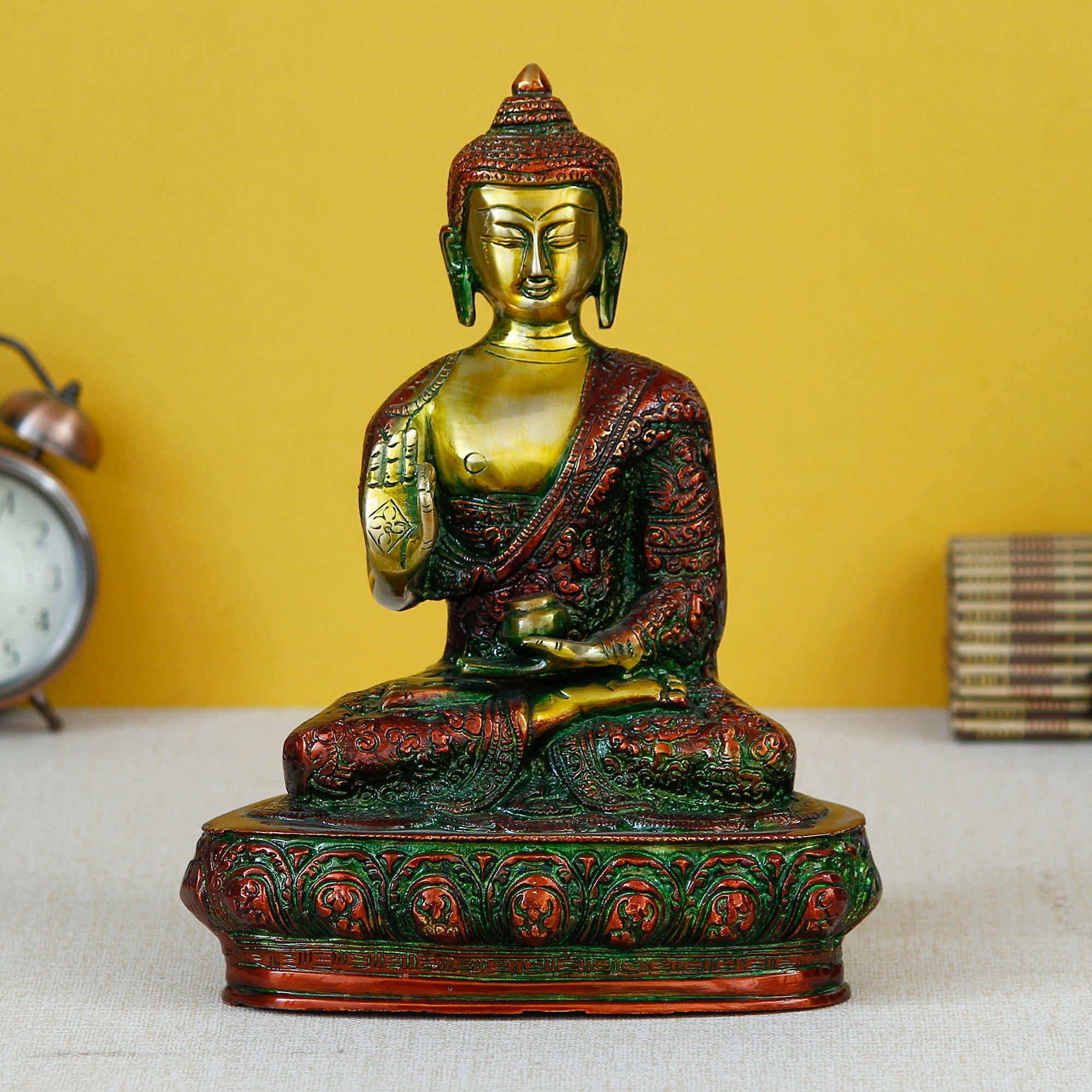 Red and Golden Brass Meditating Blessing big buddha statue Kafalo
