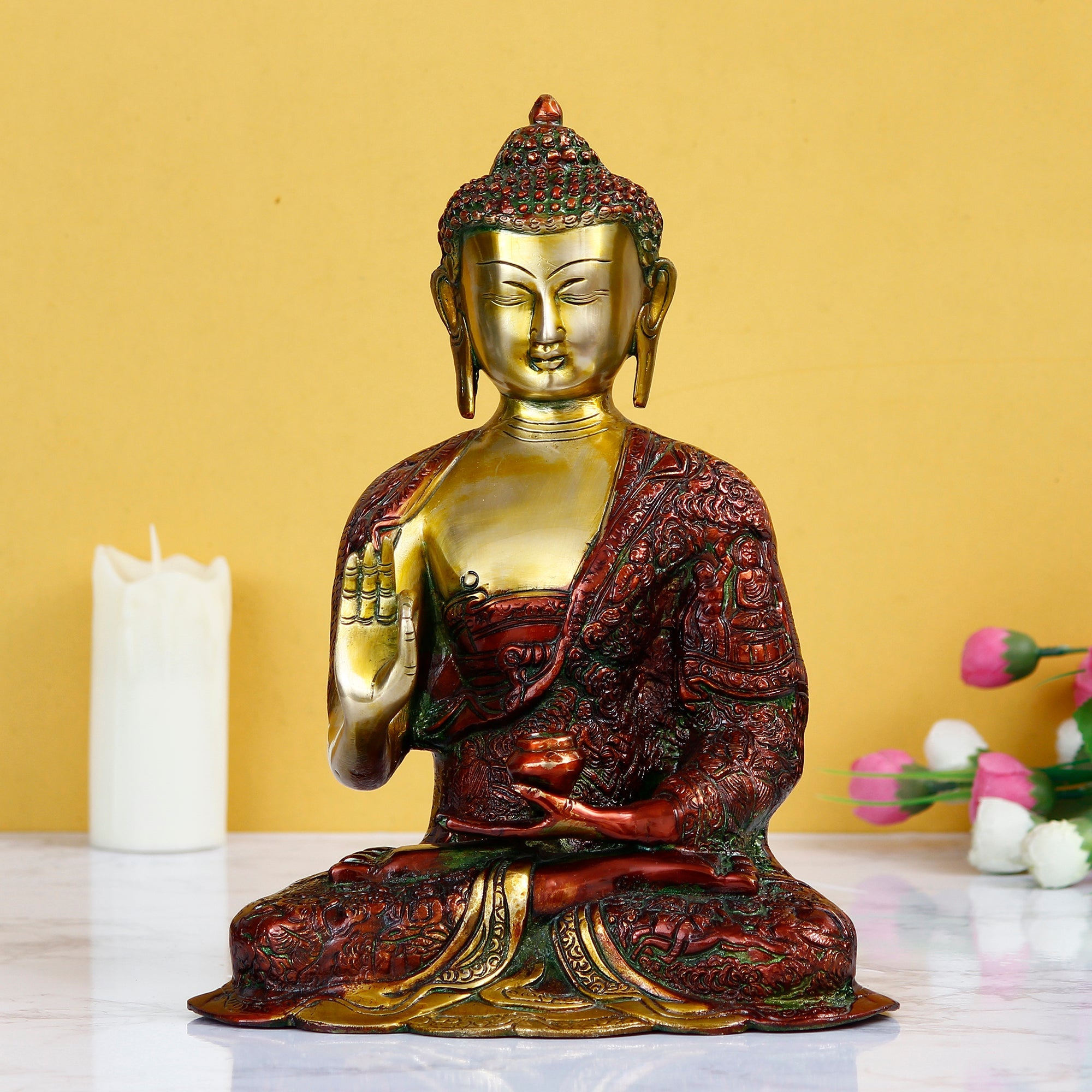 Red and Golden Brass Meditating Blessing big buddha Idol Kafalo